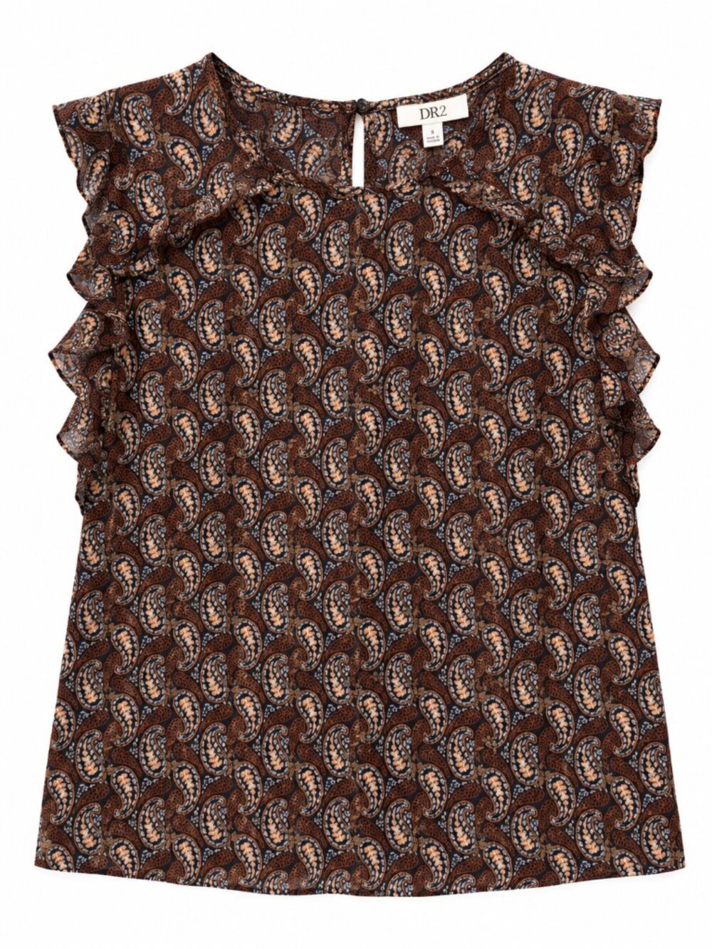DR2 Paisley Ruffle Sleeve Blouse Boho Flutter Top Size Women’s XL